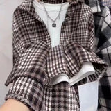 Thick Hair This Plaid Shirt Women Loose Long Autumn And Winter New Hong Kong Taste Shirt Coat