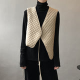 Women's Plaid Lace Up Cotton Quilted Vest 2022 Winter New Loose Casual Top Cotton