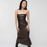 Toloer Women's 2024 Autumn / Winter Sling Bare Back Slim Wrap Hip Slit Dress Women-Outfit