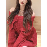 Autumn Design Sexy White Knitted Sweater Women Long Sleeve Pure Color Korean Fashion Y2k Clothing Elegant Pullover