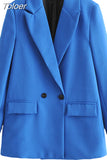 2023 Women Double Breasted Loose Blazer Office Lady Loose Classic Coat Basic Suit Jacket Female Chic Outwear