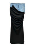 Fashion Wome Skirts High Waist Deconstruct Patchwork Panelled Asymmetry Denim Pleated Pockets Long Skirt 2023 New