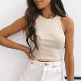 Tank Top Women White 2022 Summer Casual Fitness Short Vest Candy Colors Knitted Off Shoulder Sexy Crop Top