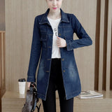 Autumn Women Denim Jacket Coat Fashion Plus Size Ripped Female Jean Long Coat Korean Slim Long Sleeve Blue Denim