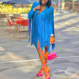 New Design Tassel Fringe Mini Dress Sexy V-neck Long Sleeve Dresses Party Club Vintage Vestidos Street Stylish