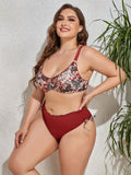 Size Printed V-Neck Drawstring Bikini