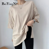 8 Colors Oversized T-shirt Female Cotton High Quality Harajuku Casual Loose T Shirt Women Split Tshirts Black Pink