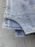 2023 Autumn Women's Shorts New Fashion High Waist Spliced Solid Color Irregular A-line Wide Leg Denim Shorts Skirts