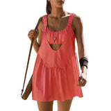 Women Tennis Dress Summer Casual Solid Color Sleeveless Open Back Athletic Mini Dresses with Pockets Sports Workout Golf