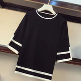 Women's Knitted Two Piece Suits Color Contrast Loose Pullover Sweater Jumpers And Wide Leg Pants Plus Szie