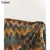 Women Vintage Geometric Print Knotted Mini Sarong Skirt Faldas Mujer Female Beading Tassel Casual Zipper Vestidos