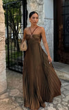 Women's Dress Sweet Sexy Slings With Chest Pressure Folds Big Pendulum Dress Solid Color Woman