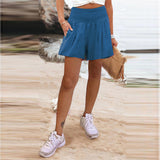 Women's Hot Selling Solid Color High-Waisted Elastic Shorts Tight Waist Wide Leg