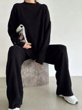 Women Casual Knitted Suits Elegant O-Neck Pullover Tops And Wide Leg Trousers 2 Piece Set 2022 Fashion Warm