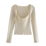 Spring Sqaure Collar Sweater Bodycon Fashion Ladies Pullover Fashion Women Long Sleeve Za Pull Femme Donna Maglioni