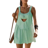 Women Tennis Dress Summer Casual Solid Color Sleeveless Open Back Athletic Mini Dresses with Pockets Sports Workout Golf