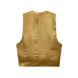 New Gold Button-Up Silk-Sense Blouse 7484091 Belt Silk-Sense Wide Leg Trousers