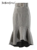 Patchwork Plaid Slim Irregular Temperament Skirt Female Gathered Waist Minimalist Skirts For Women Autumn 2021