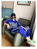 2 Piece Set Women Autumn Winter Loose New Large Size Two-piece Fashion Denim Stitching Sweater Top Pants tracksuit