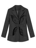 Women Red Hollow Out Casual Blazer New Lapel Long Sleeve Loose Fit Jacket Fashion Tide Spring Autumn 2023