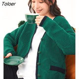 Women Knit Cardigan 2022 Autumn Long Sleeves V Neck Loose Sweaters with Buttons Orange Green Warm Casual Chic
