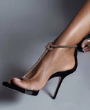 Straps Buckle Fashion Womens Shoes 2022 Large Size Summer Heels Suit Female Beige Rhinestone Sexy Luxury Elastic Band