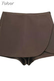 MODA 2023 Women Fashion Asymmetric Wrap Shorts Skirts Ladies Vintage High Waist Side Zipper Female Chic Skort Outwear