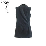 Vest Dress Autumn 2023 Commute Double Breasted Slim Dresses For Women Sexy Black Mini