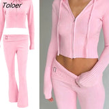 Spring New Hoodie Cropped Top And Pants Sets White Y2k Casual Outfits Low Waist Knit Two Piece Sets For Women