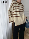 Striped Big Size Knitting Sweater Loose Fit Round Neck Long Sleeve Women Pullovers New Fashion Autumn Winter 2023