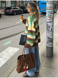 2025 Women's Comfortable Casual Colored Round-Neck Striped Sweater