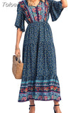 Beach Long Dress Women Clothes 2023 Summer Button V-neck Flared Sleeves Dresses Boho Hippie Chic Maxi Dress