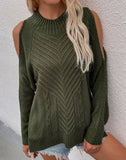 Aproms Elegant Cold Shoulder Knitted Loose Sweaters Women 2021 Autumn Winter Side Split Pullovers Streetwear Fashion Jumpers