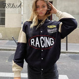 Oversized Baseball Jackets Varsity Women Black 2021 Autumn Winter Long Sleeve Y2K Fashion Vintage Coat Bomber