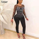 Diamonds Jumpsuit Sexy Stretchy Women Rompers And Jumpsuits Girls Clubwear Party Streetwear One Piece Overalls