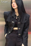 Temperament Jacket Metal Button Tunic Korean Short Suit Coat Y2k Clothes Fashion Turndown Collar Long Sleeve Jackets for