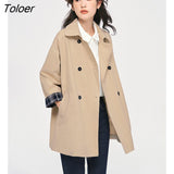 Women Trench Coat 2022 Autumn Long Sleeve Plaid Cuffs Turndown Collar Windbreaker Solid Mid Length Classic