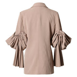 Fashion Women Blazer Notched Collar Long Sleeve Pleated Patchwork Single Breasted Waist Suit Jackets Summer 2023 New