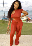 Sexy Irregular Round Neck Short Sleeve Top And Pant Two Piece