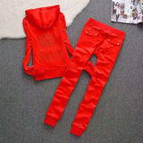 Tracksuits Women Elegant Two-Pieces Suit Sets Female Stylish Velet Zipper Hooded Top & Pant Zip Sets Joggers Juicy