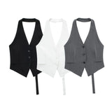 New Single-Breasted Shoulder Buckle Collar Halter Vest 7926446-Outfit