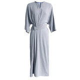 Women Black Buckle Long Elegant Dress New Round Neck Three-quarter Sleeve Loose Fit Fashion Spring Autumn 2023