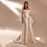Graduation party dress gift Charming Sleeveless Mermaid Wedding Dresses Satin Off Shoulder Detachable Bow Bridal Gowns 2021 Vestidos De