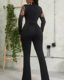 Black Hollow Out Long Sleeves Bell Bottom Formal