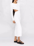 Plain Dress For Female O Neck Long Sleeve High Waist Lace Up Cut Out Dresses Female 2023 Spring Clothing Fashion