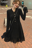 Sweater Dress Women Long Sleeve V-neck Office Knitted Dress Female Vintage Lace One-piece Dress Korea 2023 Autumn