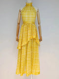 Casual Plaid Dress For Women Turtleneck Sleeveless High Waist Mid A Line Dresses Female 2021 Summer Fashion