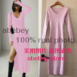 and winter sexy French slit sweater dress female slim tight-fitting hip-knit over-the-knee