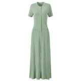 Retro Style Short-Sleeved Collar Knitted Hollow Pattern Dress Dress Dress Dress Dress Dress
