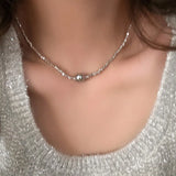 Galaxy Silver Pearl Necklace-Outfit